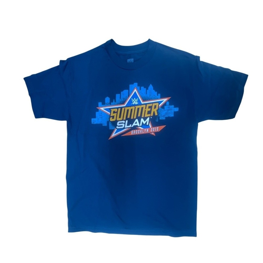 WWE Authentic Mens SummerSlam Brooklyn 2015 Graphic‎ T-Shirt Blue Medium